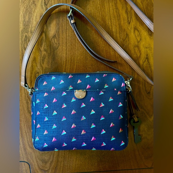 Fossil Airplane Crossbody Bag | Geometric Airplane Print | Leather Strap - Picture 1 of 9
